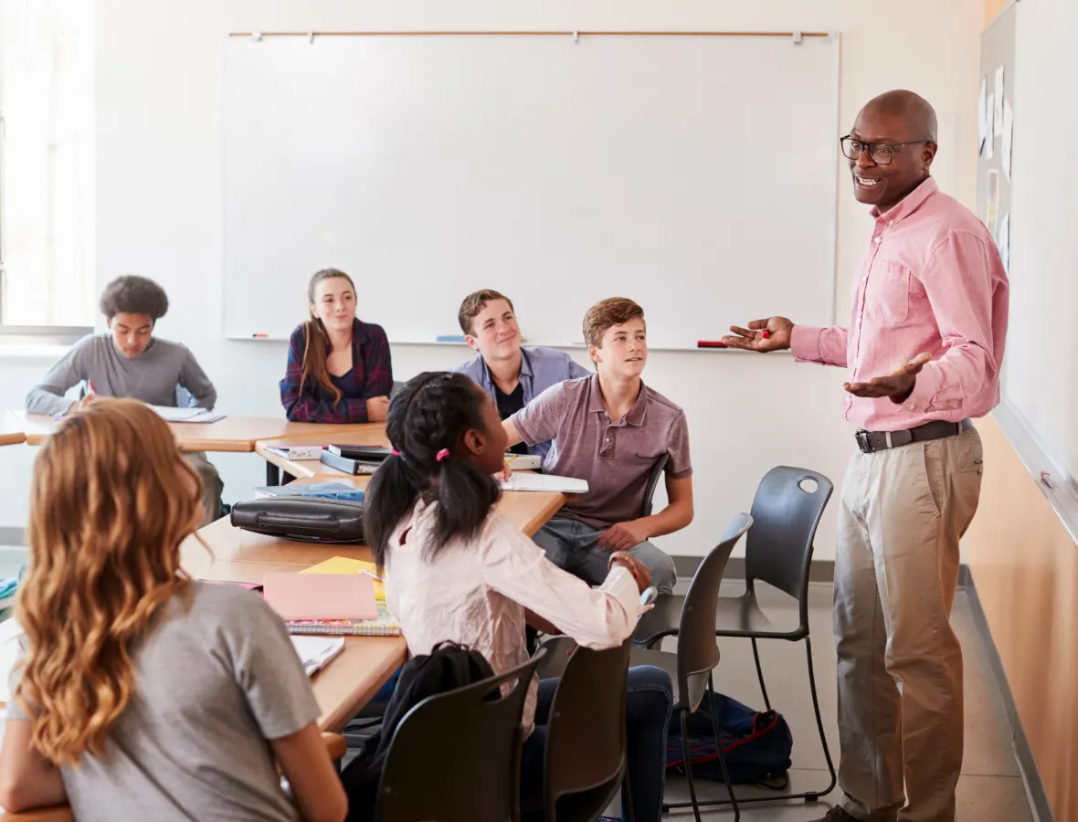 teacher in class with students