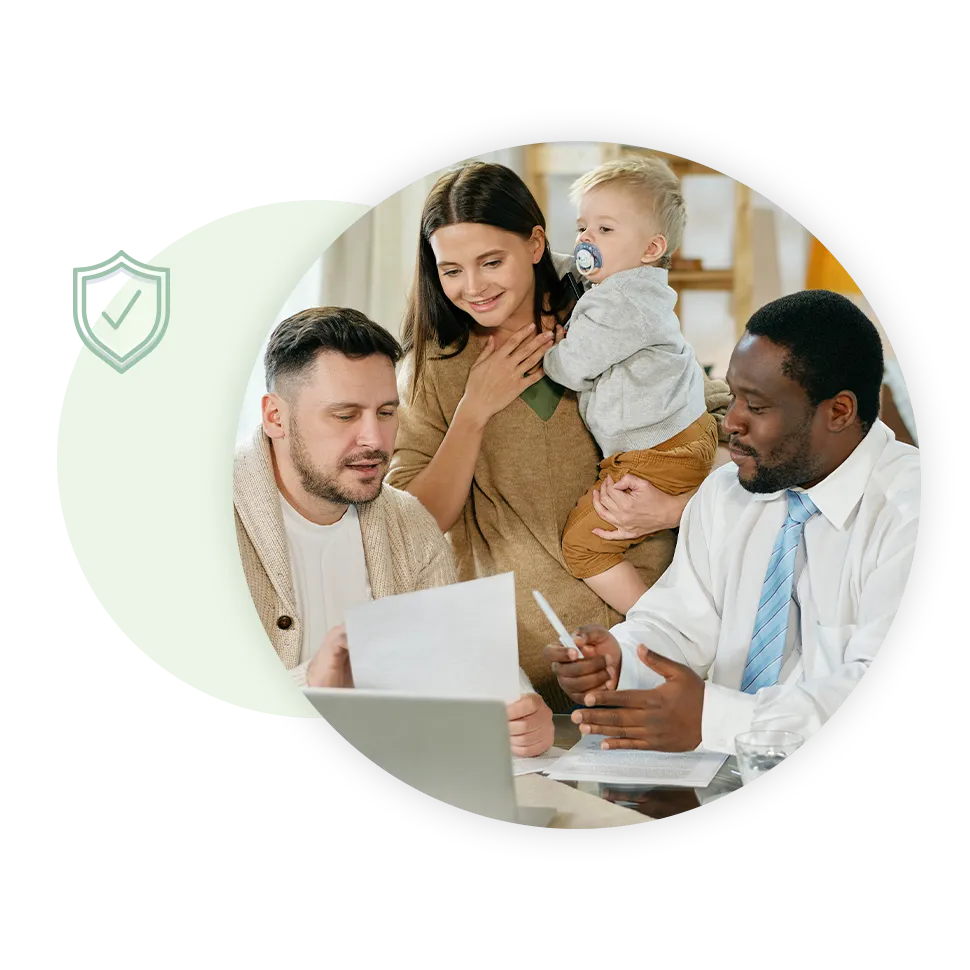 Couple with child speaking with Financial Advisor