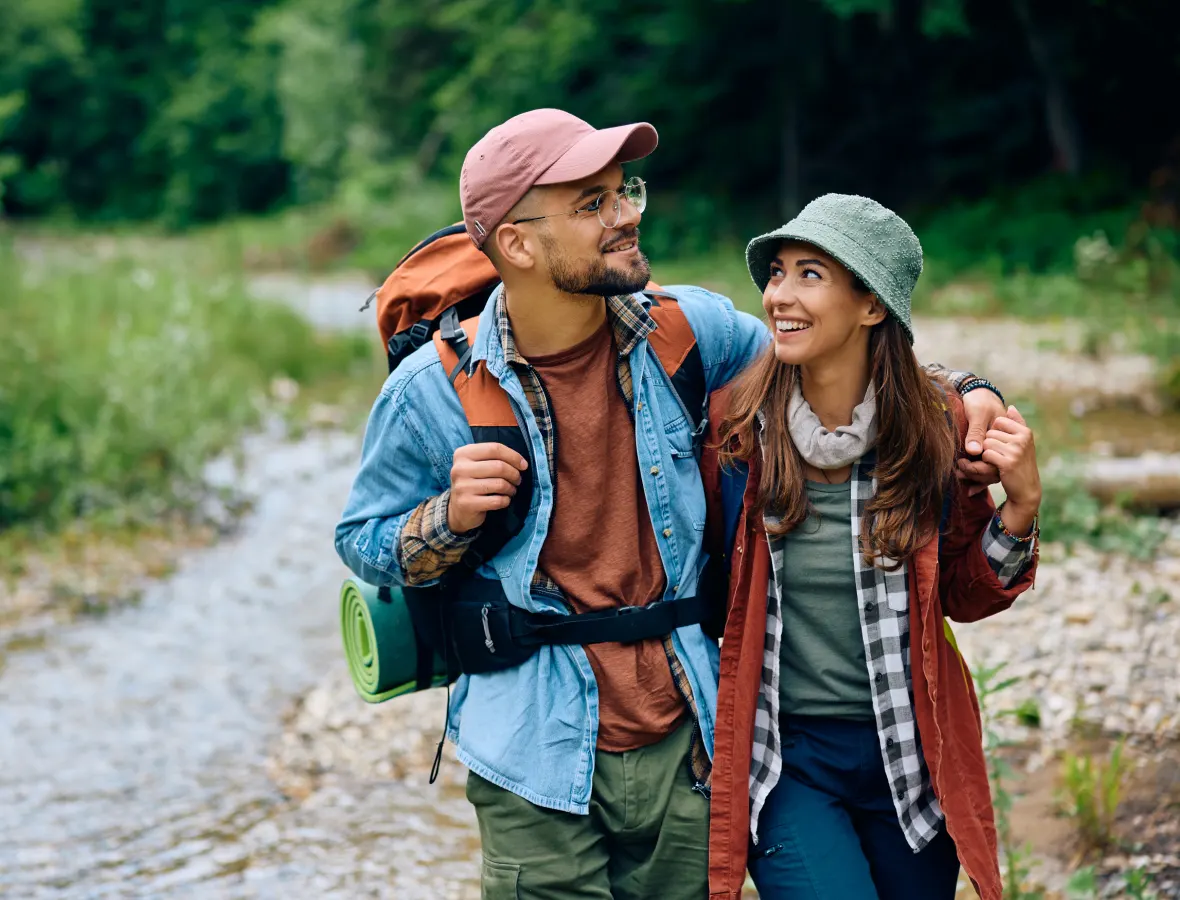 Couple hiking on a trail