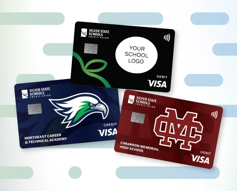 SSSCU/CCSD Affinity Card Program Photo featuring school branded SSSCU Credit and Debit Cards