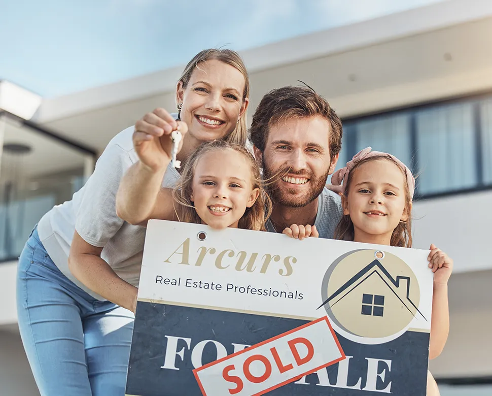Happy family that purchased a home