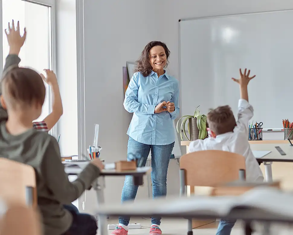 Teacher doing Q&A with students